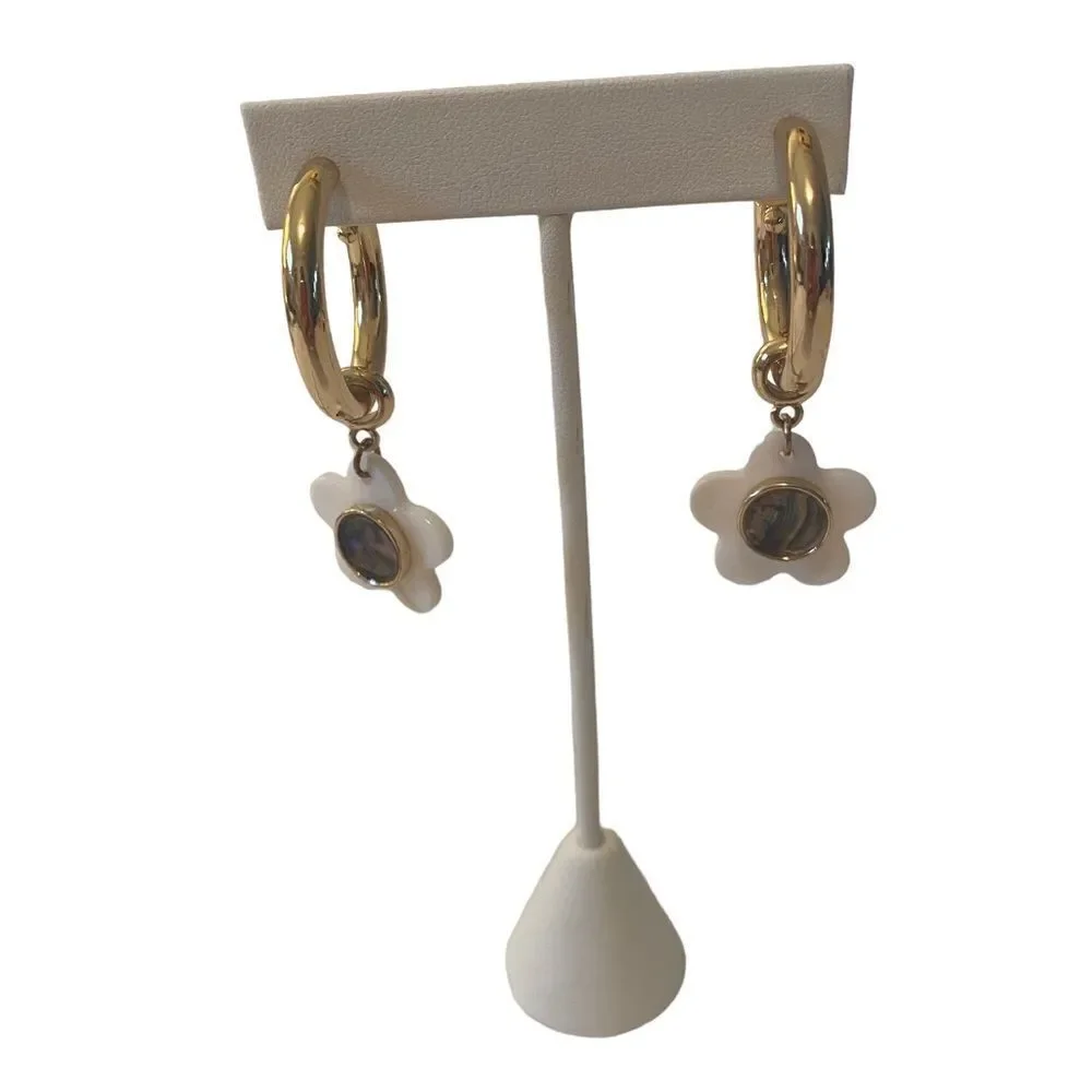 C&C California thick gold toned 3/4 Hoop Flower Drop Earrings.